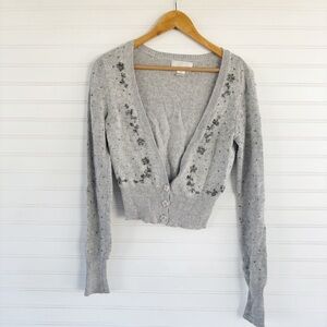 Gray Floral Embroidered Cardigan